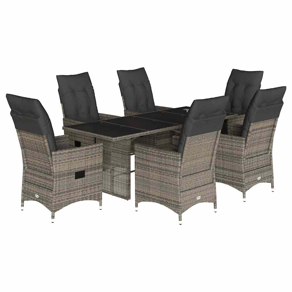 7 részes szürke polyrattan kerti étkezőgarnitúra párnával
