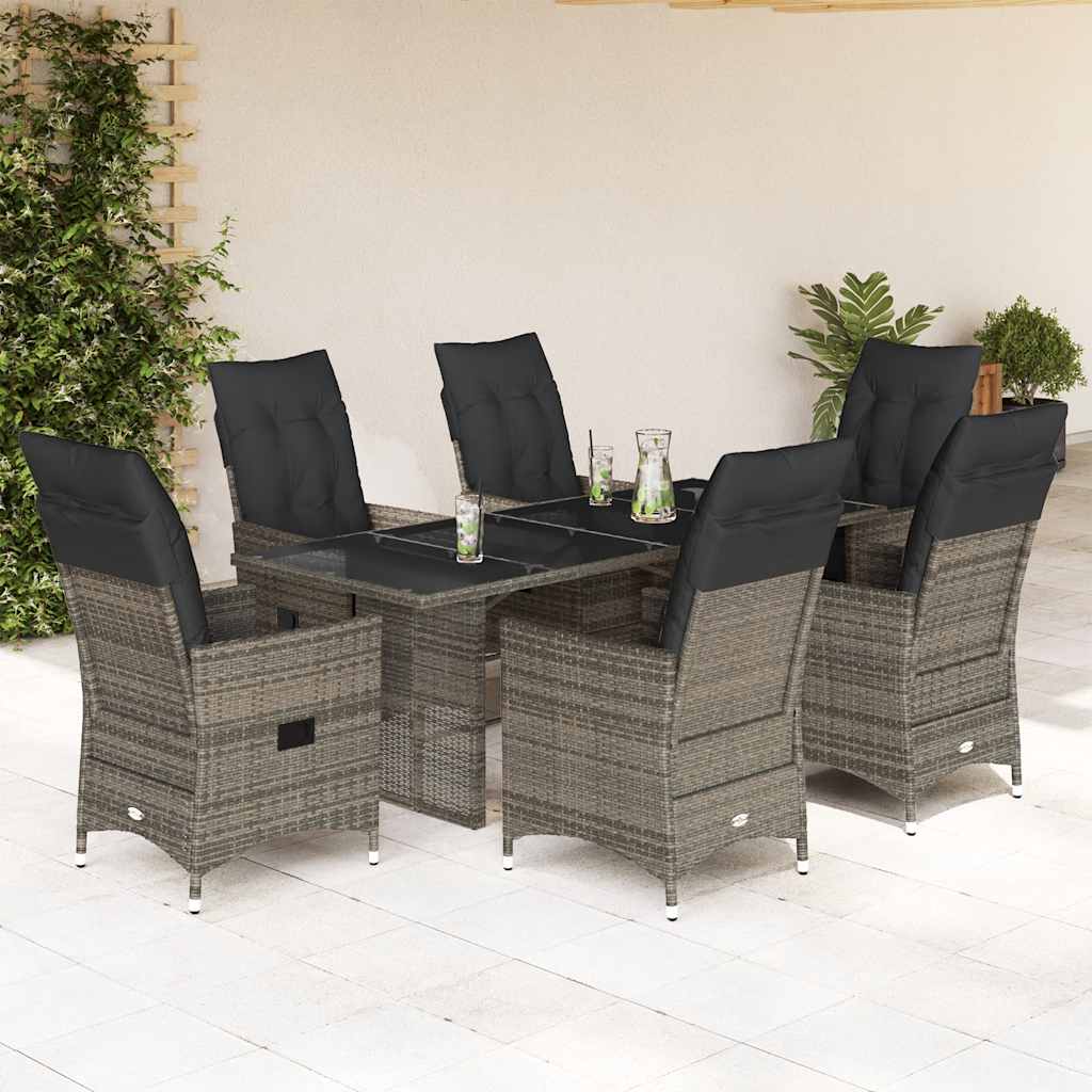 7 részes szürke polyrattan kerti étkezőgarnitúra párnával