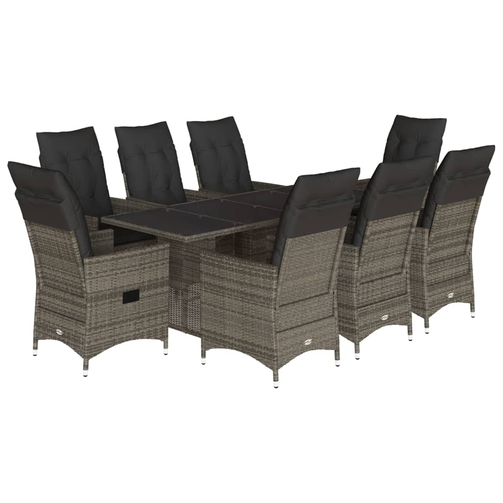 9 részes szürke polyrattan kerti étkezőgarnitúra párnával