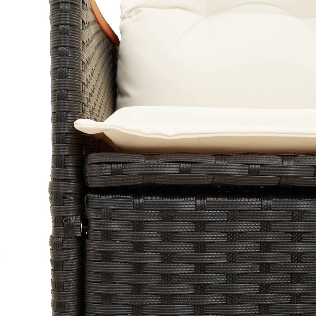 5 részes fekete polyrattan kerti étkezőgarnitúra párnákkal