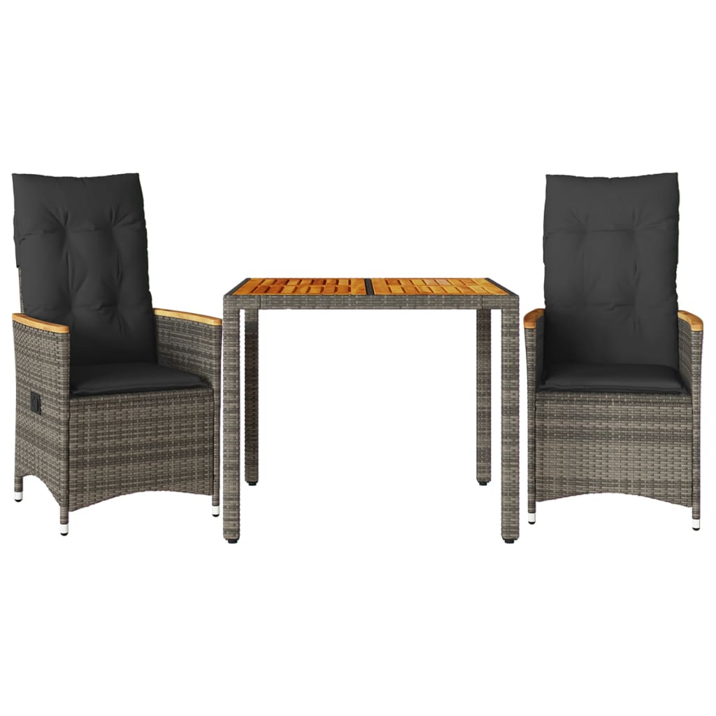3 részes szürke polyrattan bisztrógarnitúra párnákkal