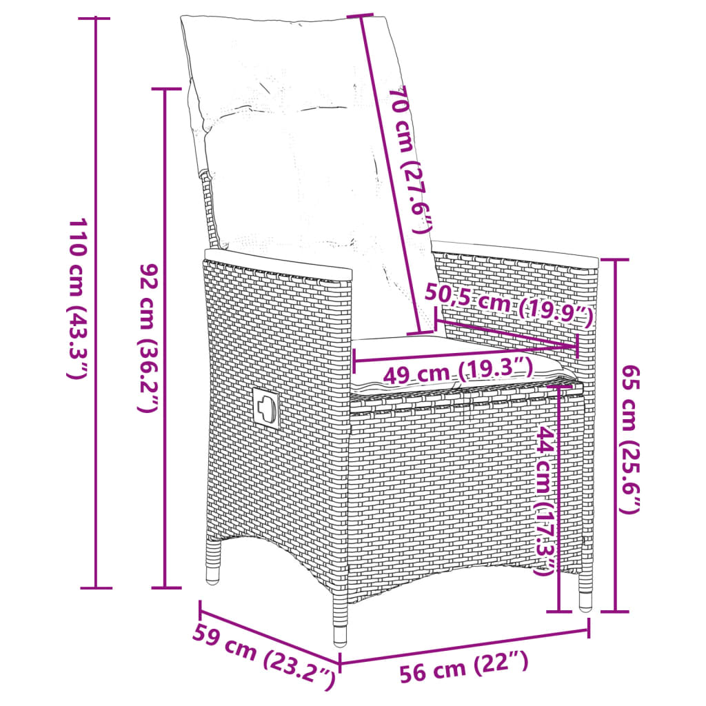 3 részes szürke polyrattan bisztrógarnitúra párnákkal