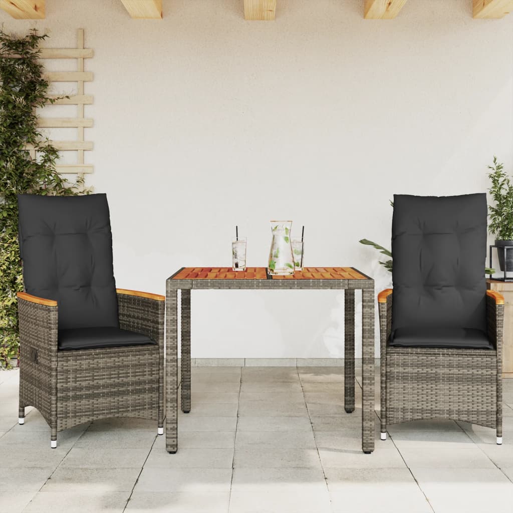 3 részes szürke polyrattan bisztrógarnitúra párnákkal