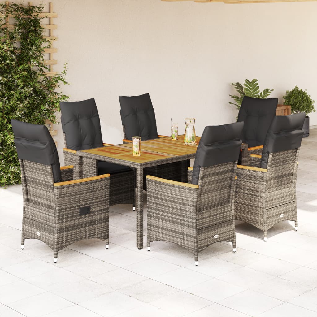 7 részes szürke polyrattan kerti étkezőgarnitúra párnával