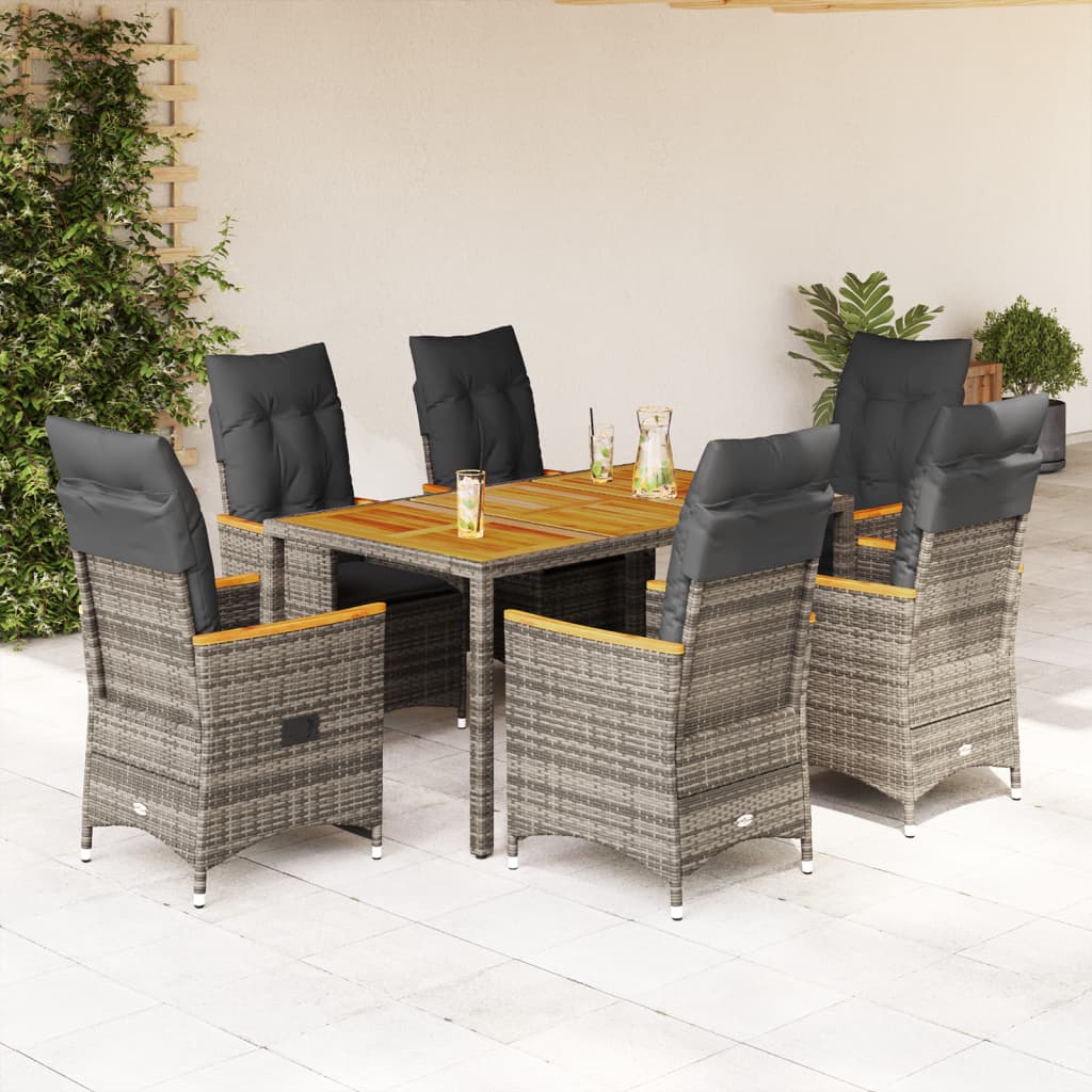 7 részes szürke polyrattan kerti étkezőgarnitúra párnával