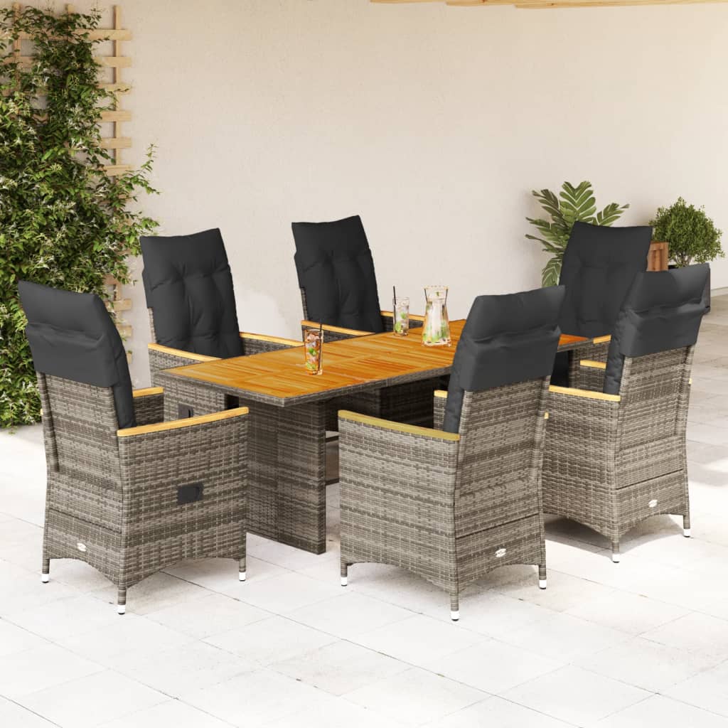 7 részes szürke polyrattan kerti étkezőgarnitúra párnával