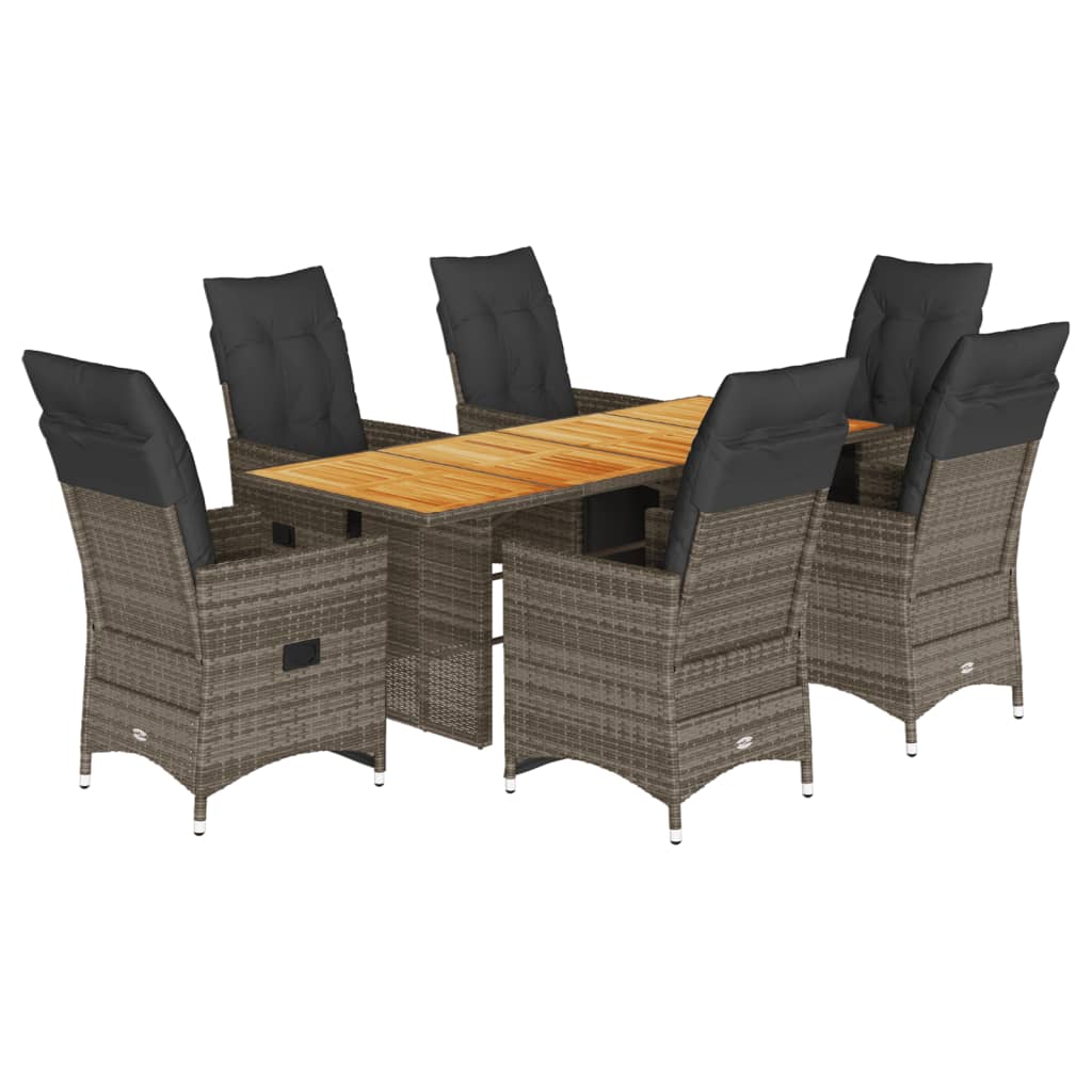 7 részes szürke polyrattan kerti bisztrógarnitúra párnákkal