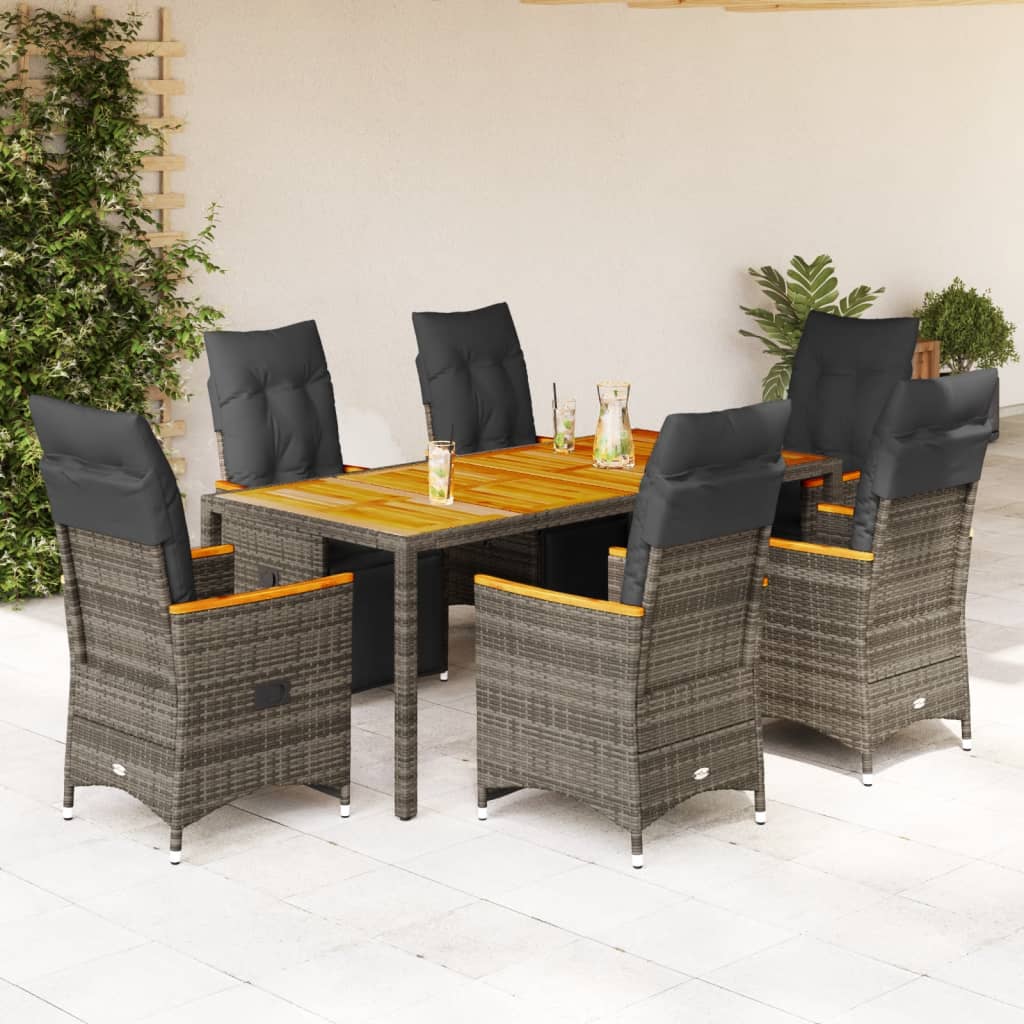 7 részes szürke polyrattan kerti bisztrógarnitúra párnákkal