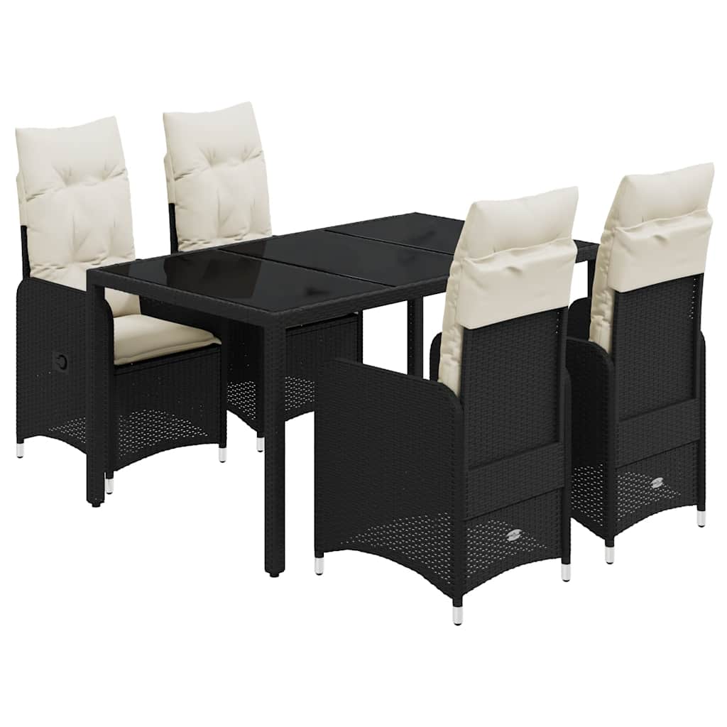 5 részes fekete polyrattan kerti bisztrógarnitúra párnákkal