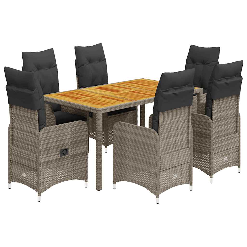 7 részes szürke polyrattan kerti bisztrógarnitúra párnákkal