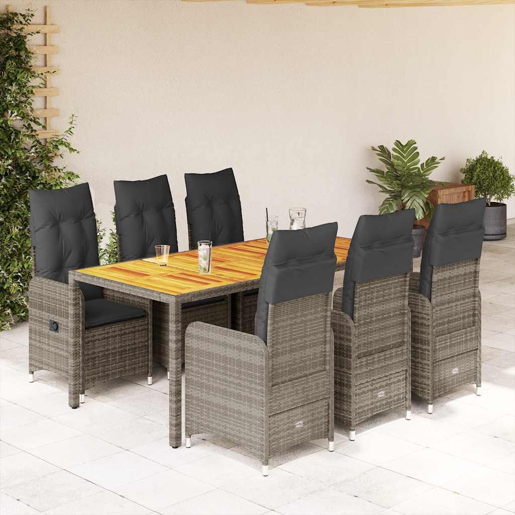 7 részes szürke polyrattan kerti bisztrógarnitúra párnákkal