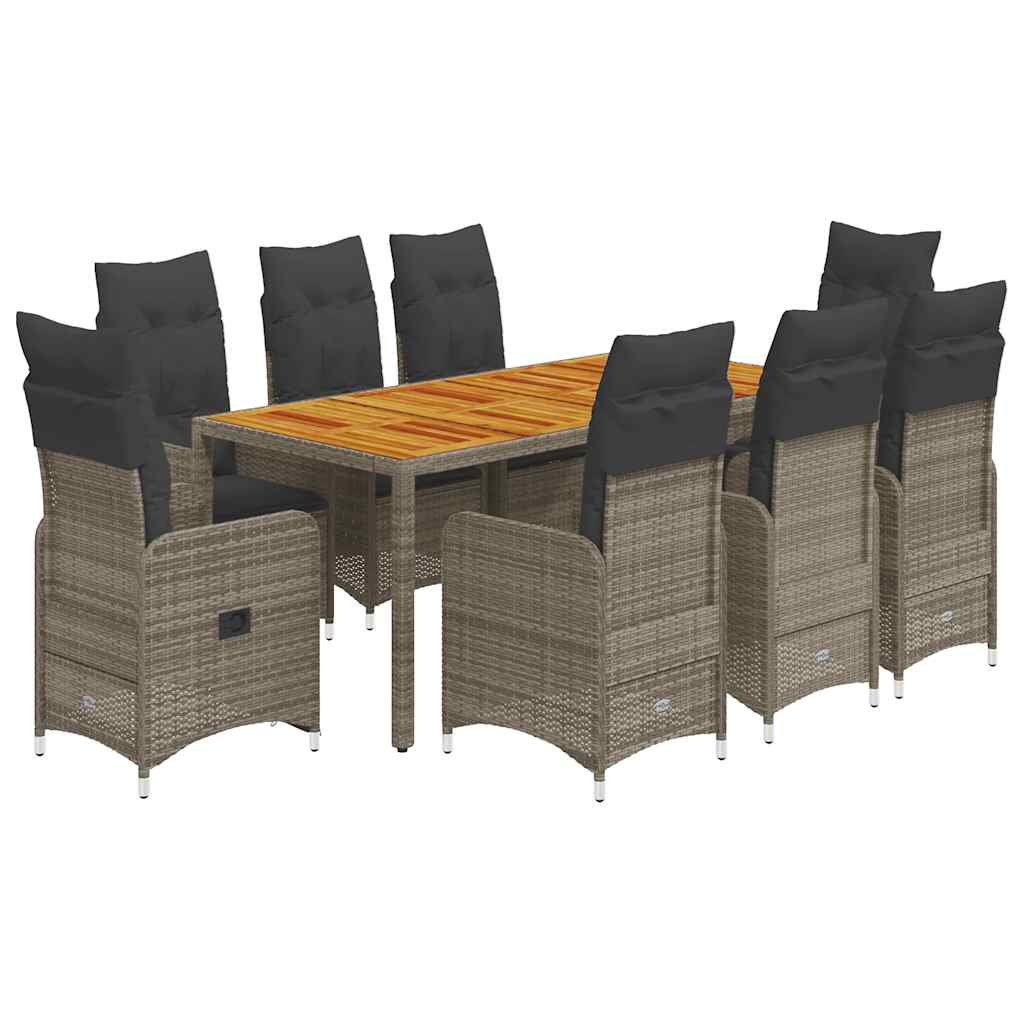9 részes szürke polyrattan kerti bisztrógarnitúra párnákkal