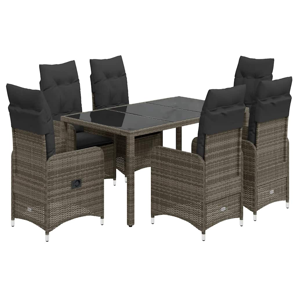 7 részes szürke polyrattan kerti bisztrógarnitúra párnákkal