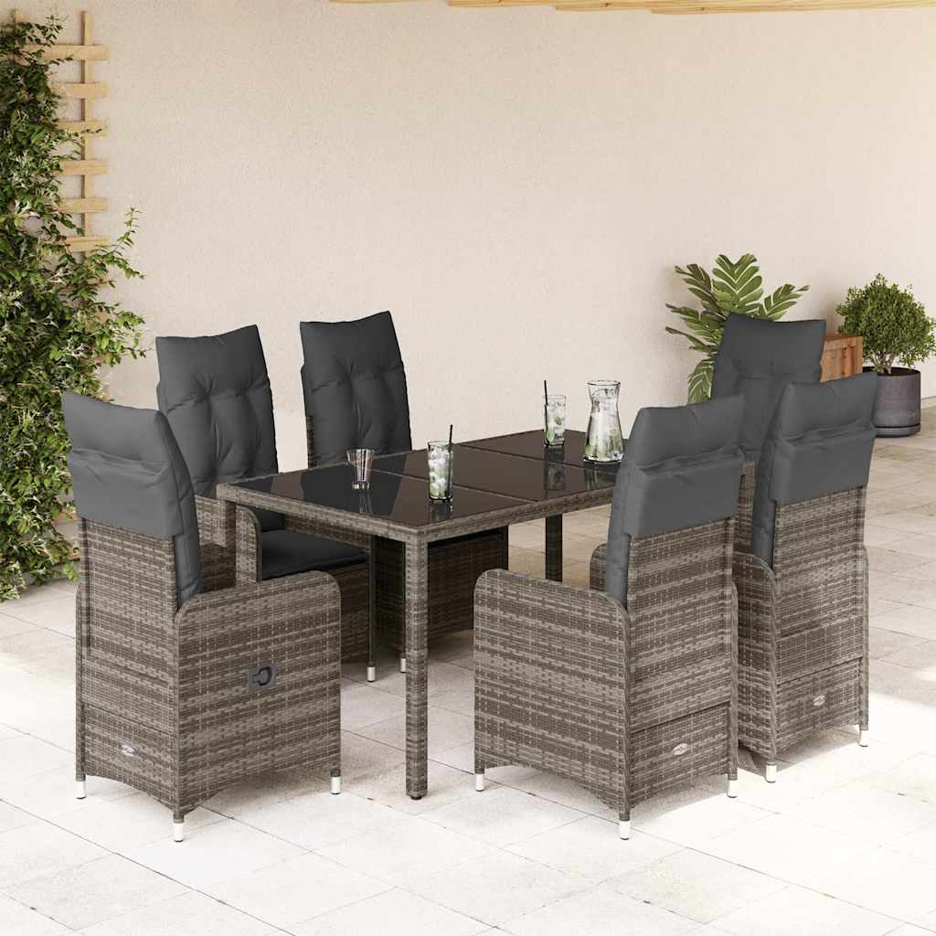 7 részes szürke polyrattan kerti bisztrógarnitúra párnákkal