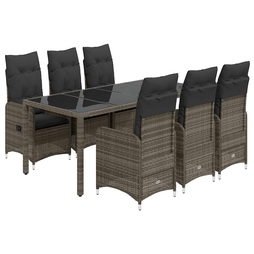 7 részes szürke polyrattan kerti bisztrógarnitúra párnákkal