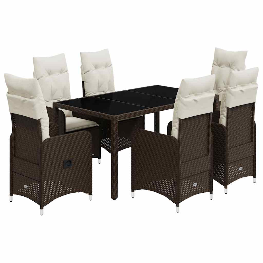 7 részes barna polyrattan kerti bisztrógarnitúra párnákkal