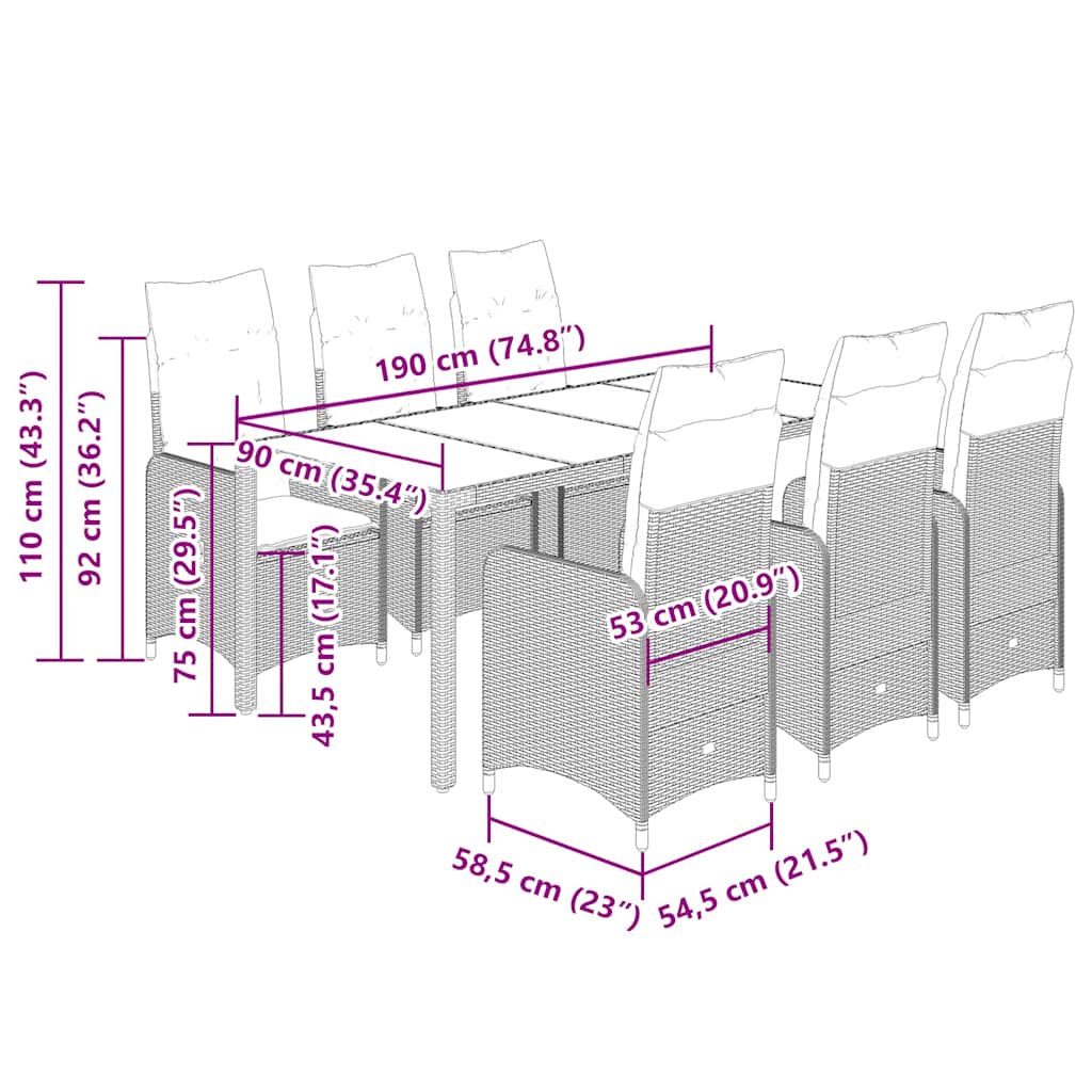 7 részes bézs polyrattan kerti bisztrógarnitúra párnákkal