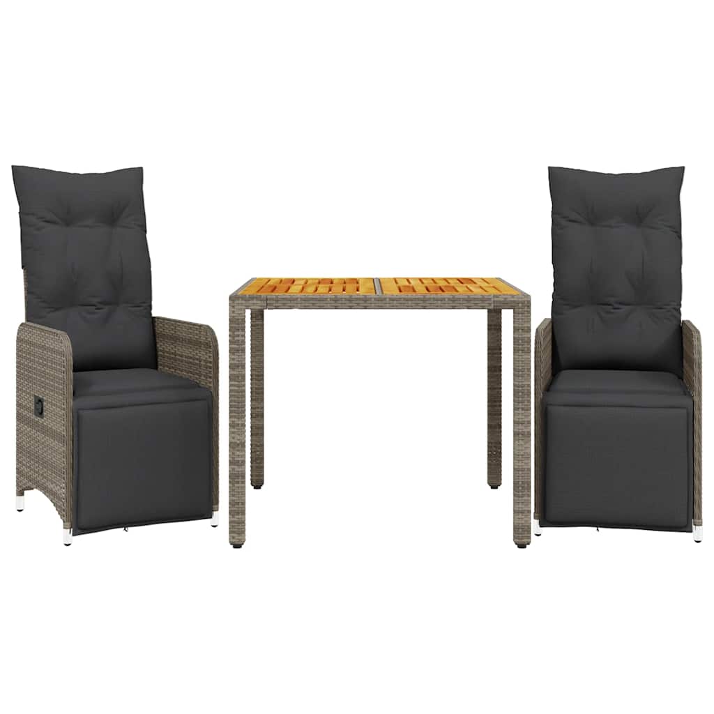 3 részes szürke polyrattan kerti bisztrógarnitúra párnákkal