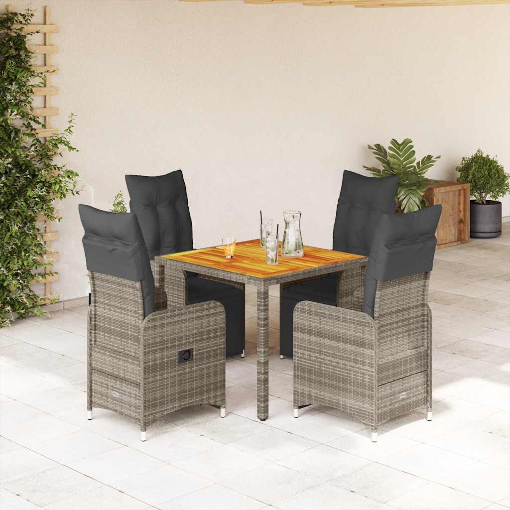 5 részes szürke polyrattan kerti bisztrógarnitúra párnákkal