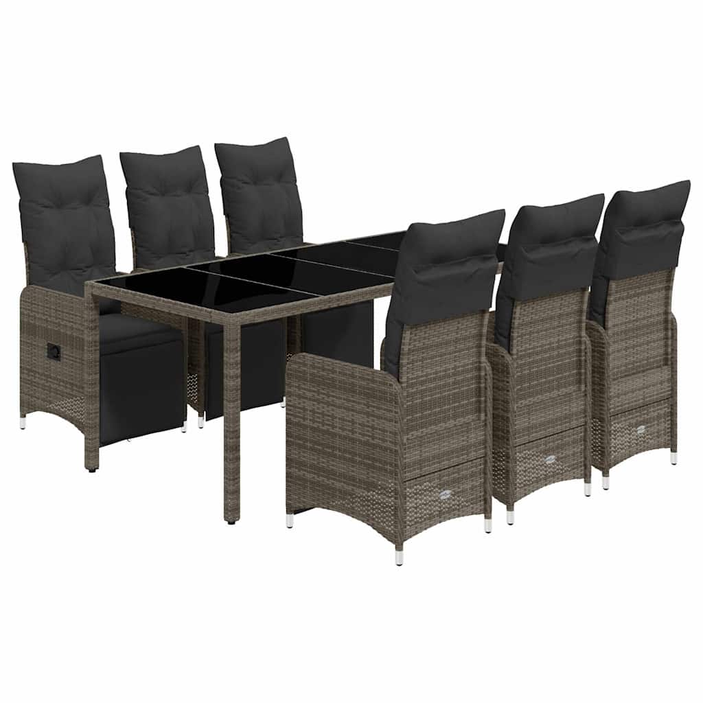 7 részes szürke polyrattan kerti bisztrógarnitúra párnákkal