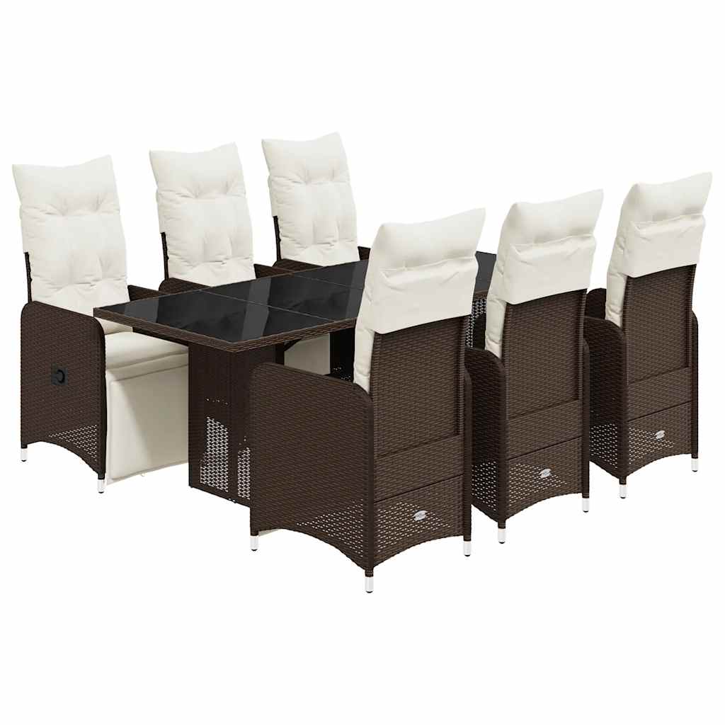 7 részes barna polyrattan kerti bisztrógarnitúra párnákkal