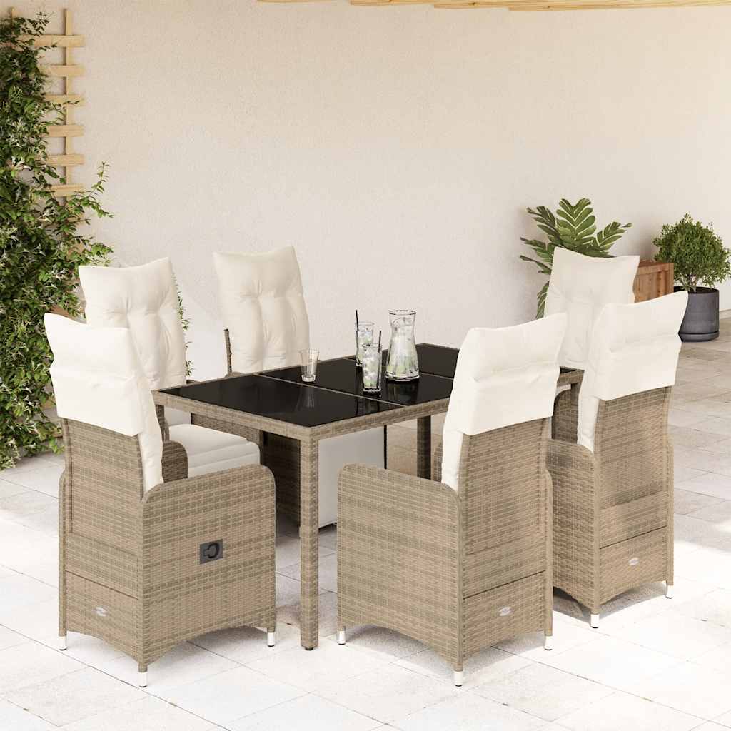 7 részes barna polyrattan kerti bisztrógarnitúra párnákkal