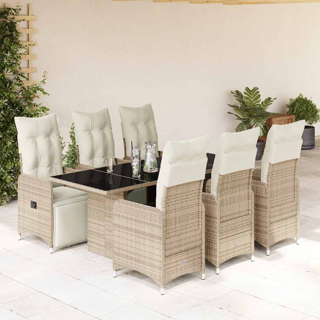 7 részes barna polyrattan kerti bisztrógarnitúra párnákkal