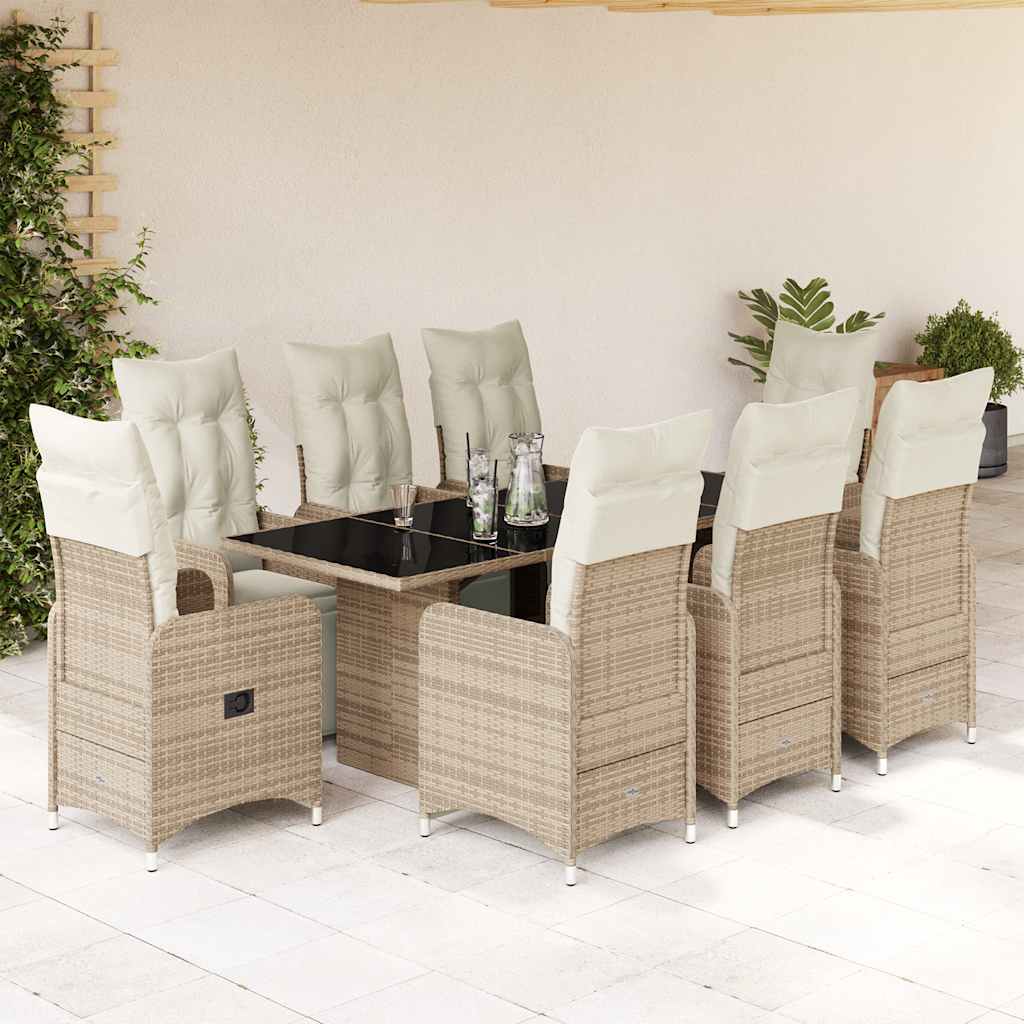 9 részes barna polyrattan kerti bisztrógarnitúra párnákkal