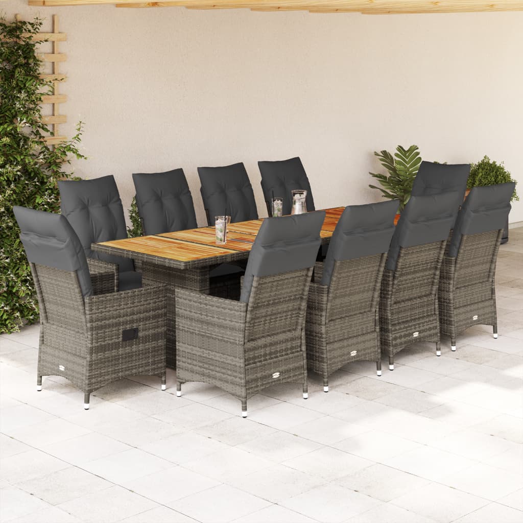 11 részes szürke polyrattan kerti bisztrógarnitúra párnákkal