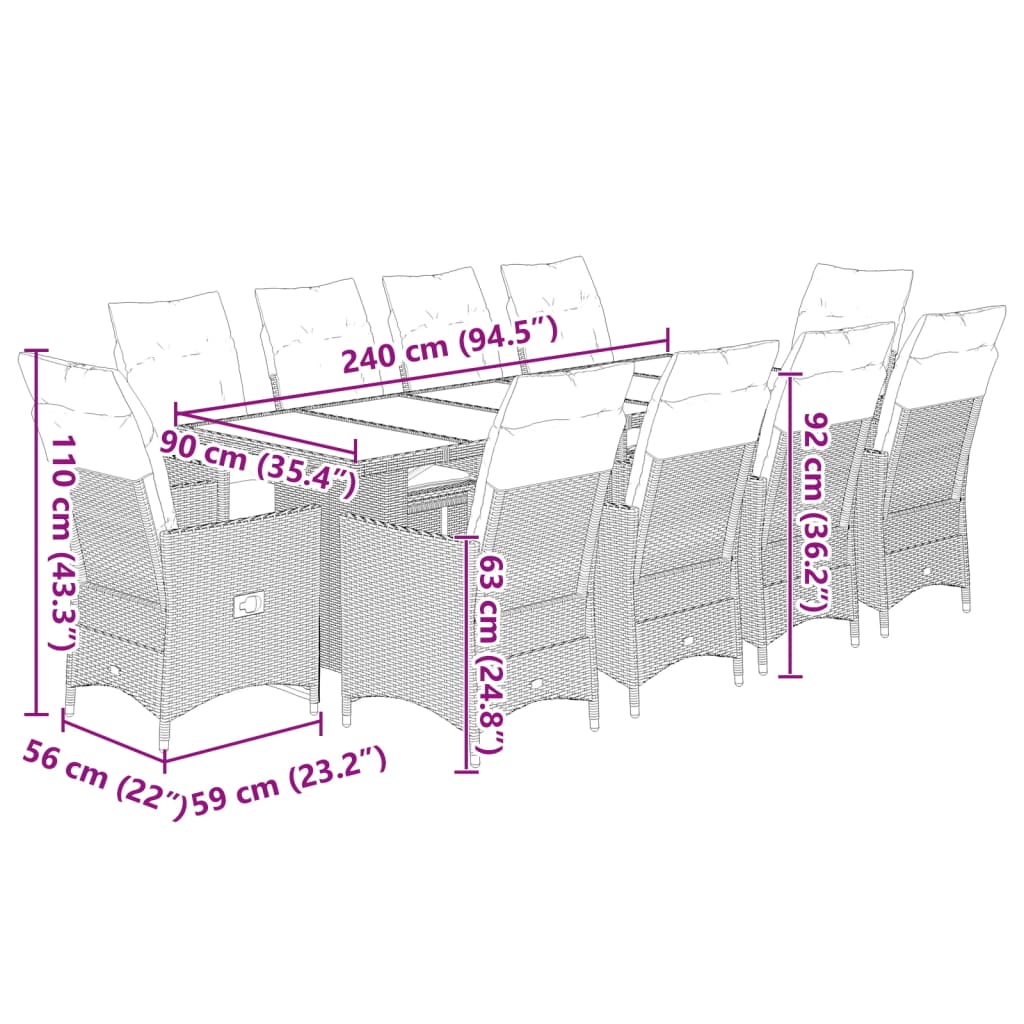 9 részes barna polyrattan kerti bisztrógarnitúra párnákkal