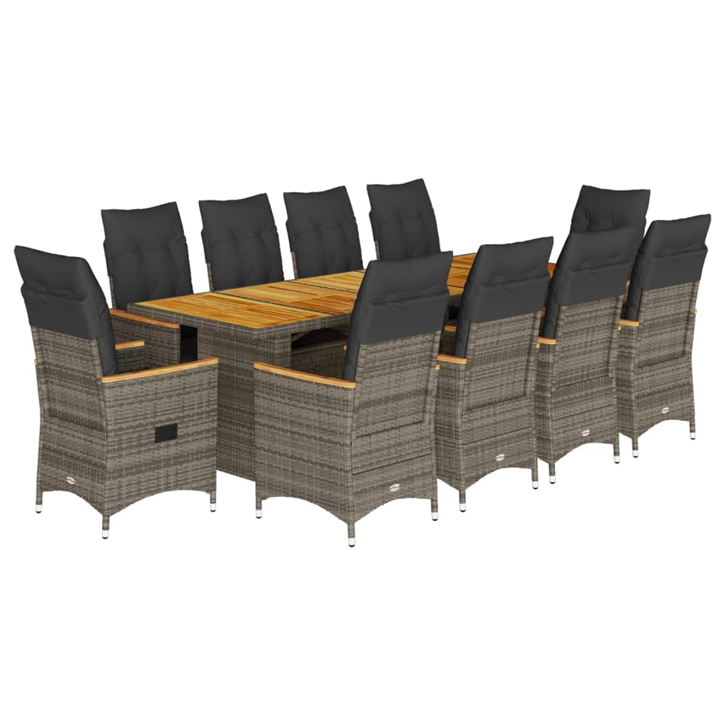 11 részes szürke polyrattan kerti bisztrógarnitúra párnákkal