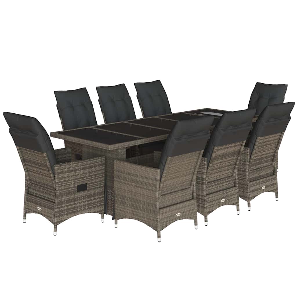 9 részes szürke polyrattan kerti bisztrógarnitúra párnákkal