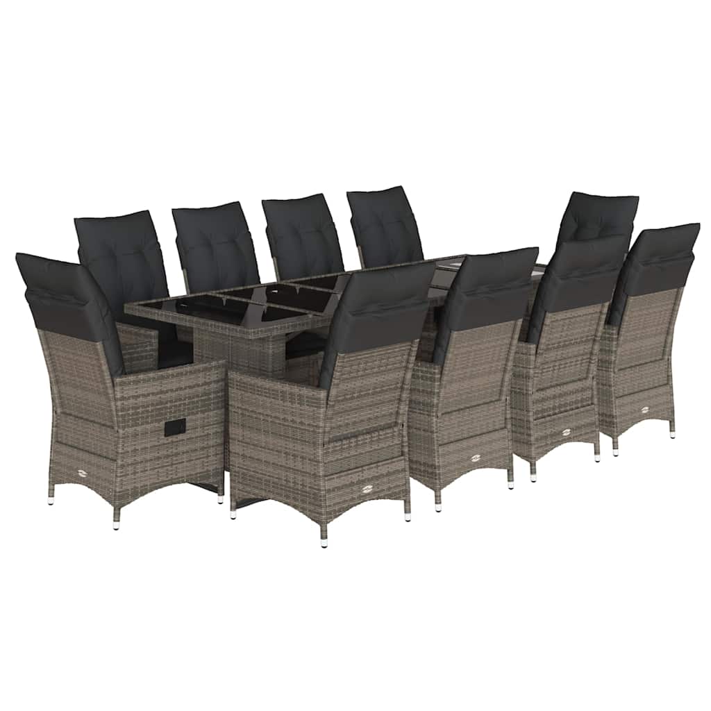11 részes szürke polyrattan kerti bisztrógarnitúra párnákkal