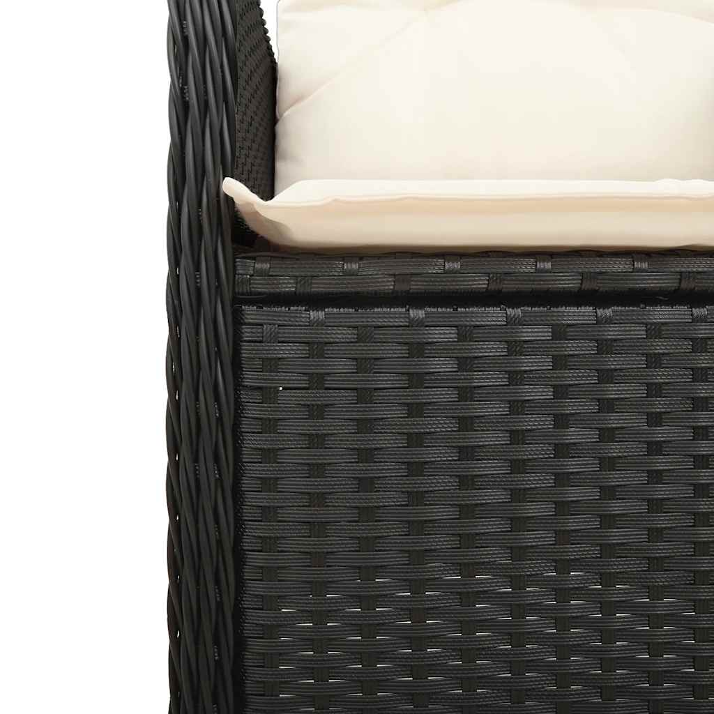 11 részes fekete polyrattan kerti bisztrógarnitúra párnákkal