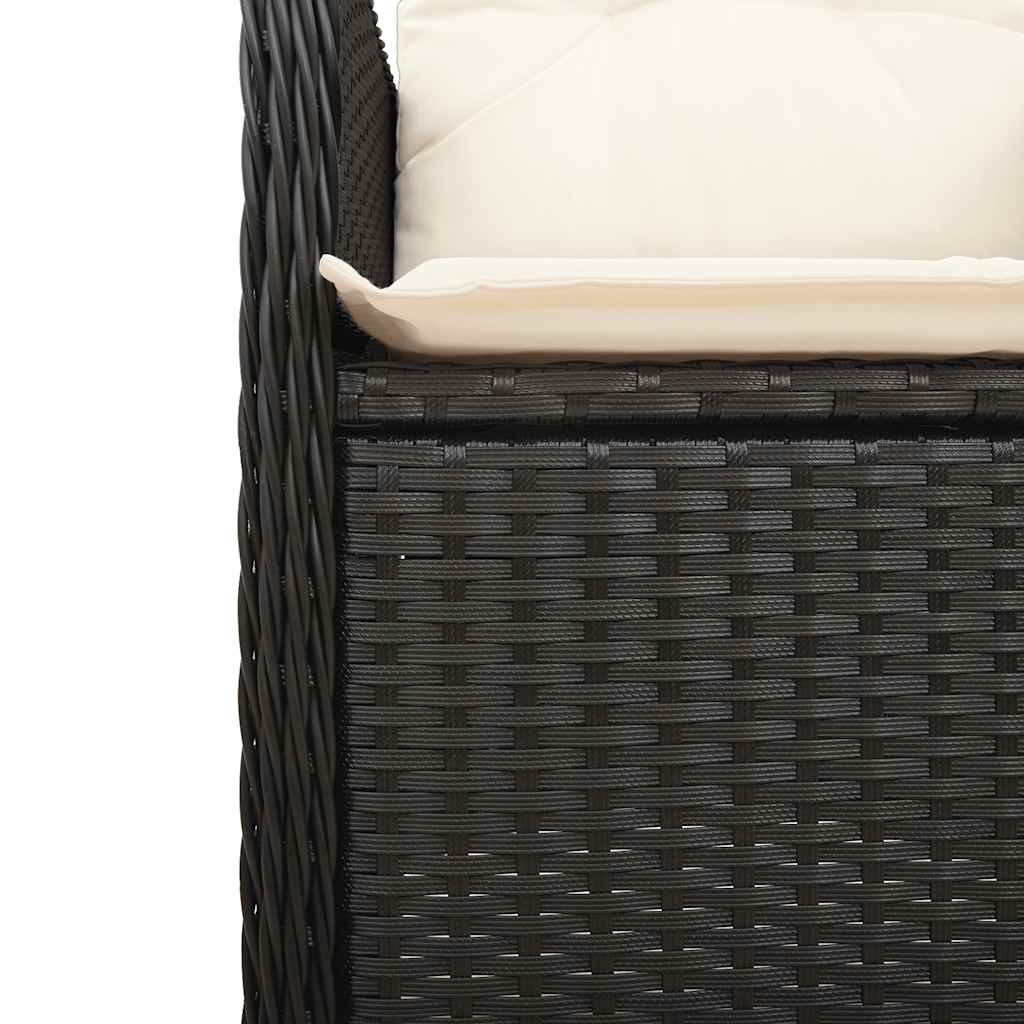 11 részes fekete polyrattan kerti bisztrógarnitúra párnákkal