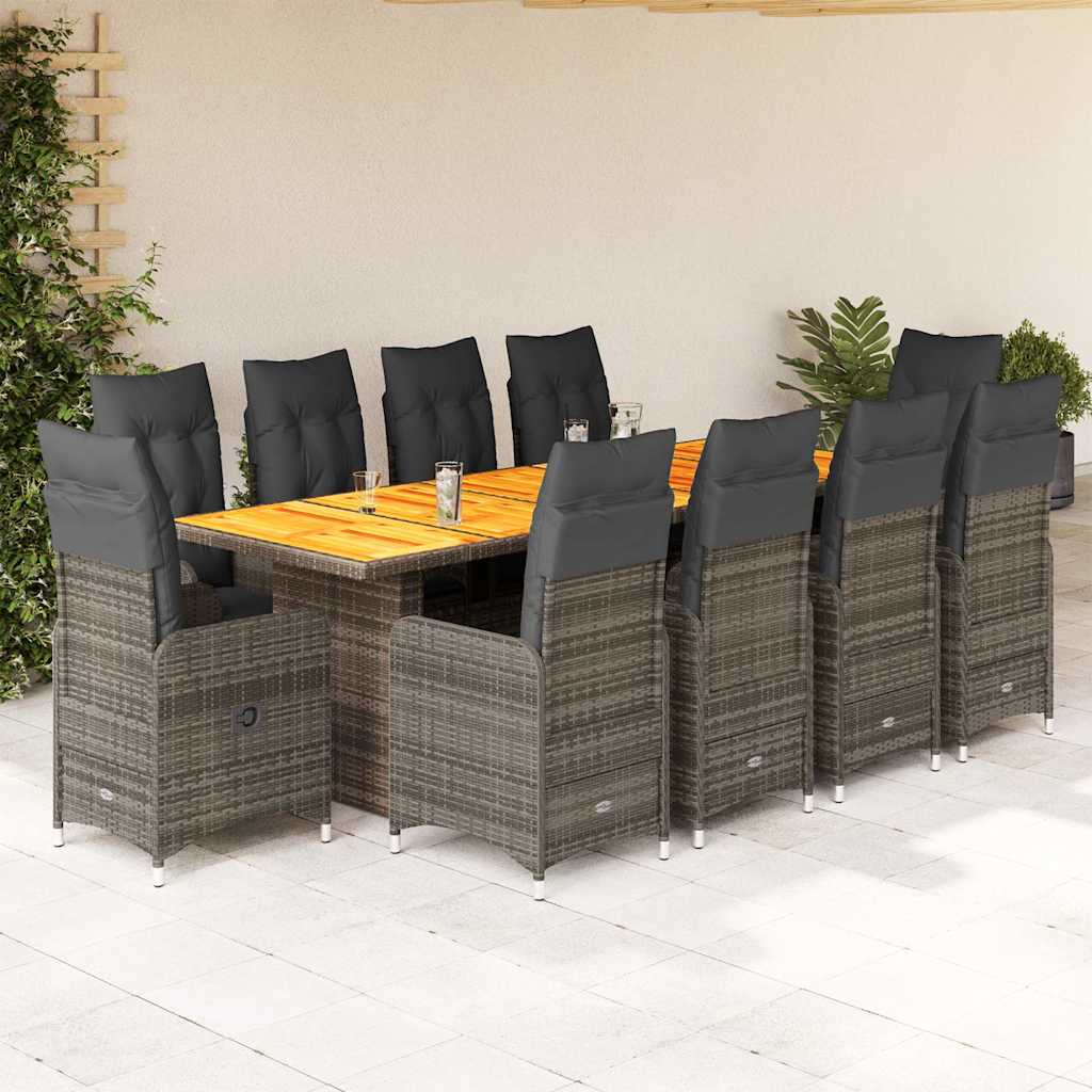 11 részes szürke polyrattan kerti bisztrógarnitúra párnákkal
