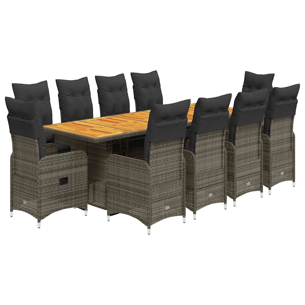 11 részes szürke polyrattan kerti bisztrógarnitúra párnákkal