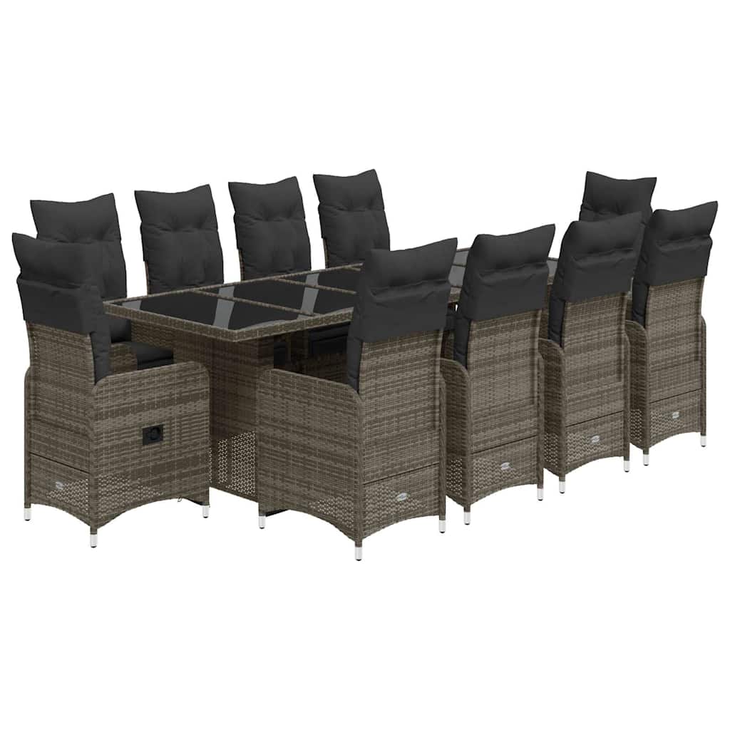 11 részes szürke polyrattan kerti bisztrógarnitúra párnákkal