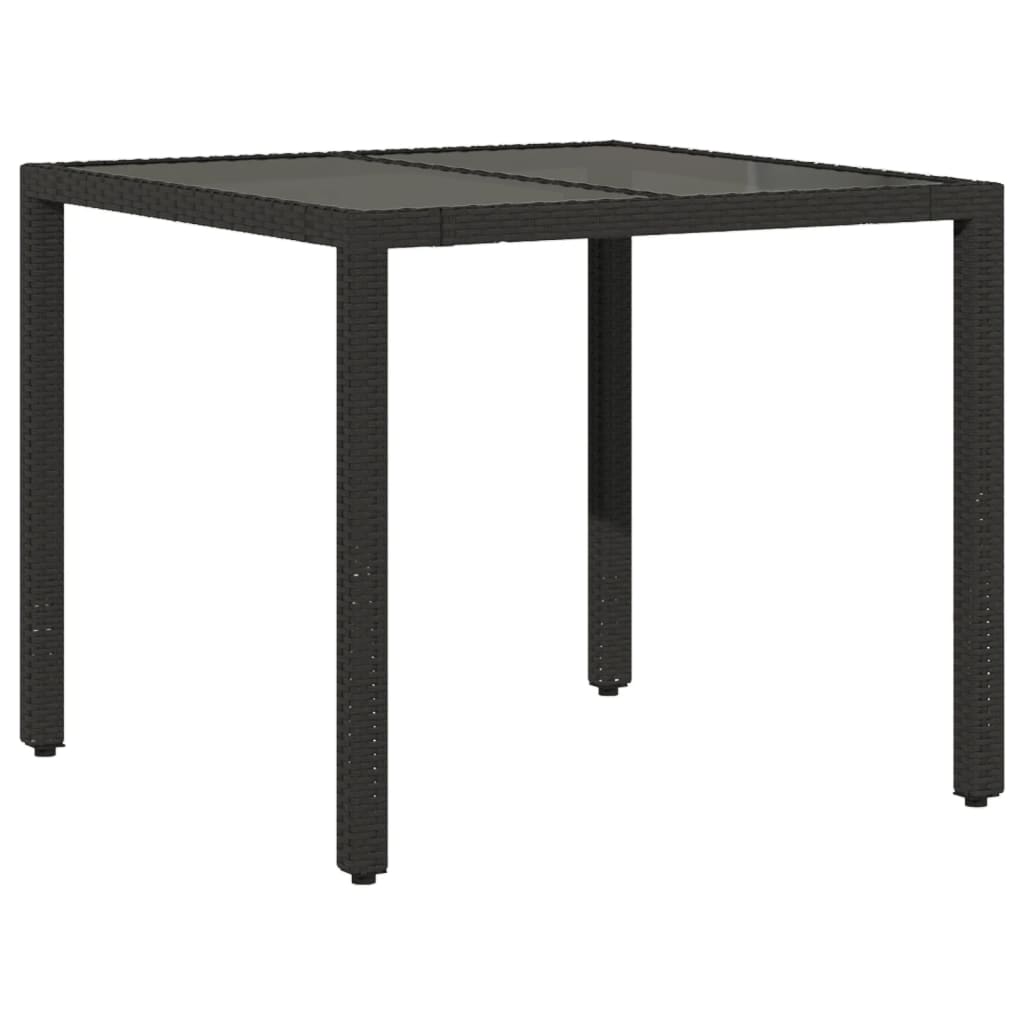 3 részes fekete polyrattan/üveg kerti étkezőgarnitúra párnákkal