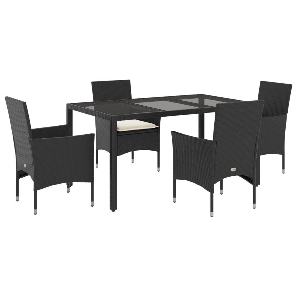 5 részes fekete polyrattan/üveg kerti étkezőgarnitúra párnákkal