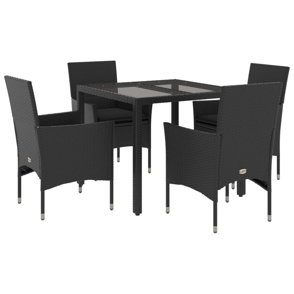 5 részes fekete polyrattan/üveg kerti étkezőgarnitúra párnákkal