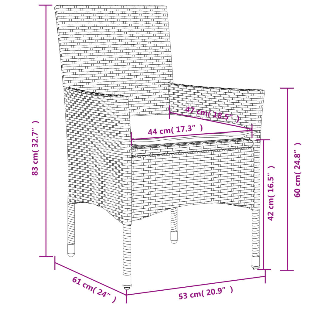 3 részes szürke polyrattan/üveg kerti étkezőgarnitúra párnával