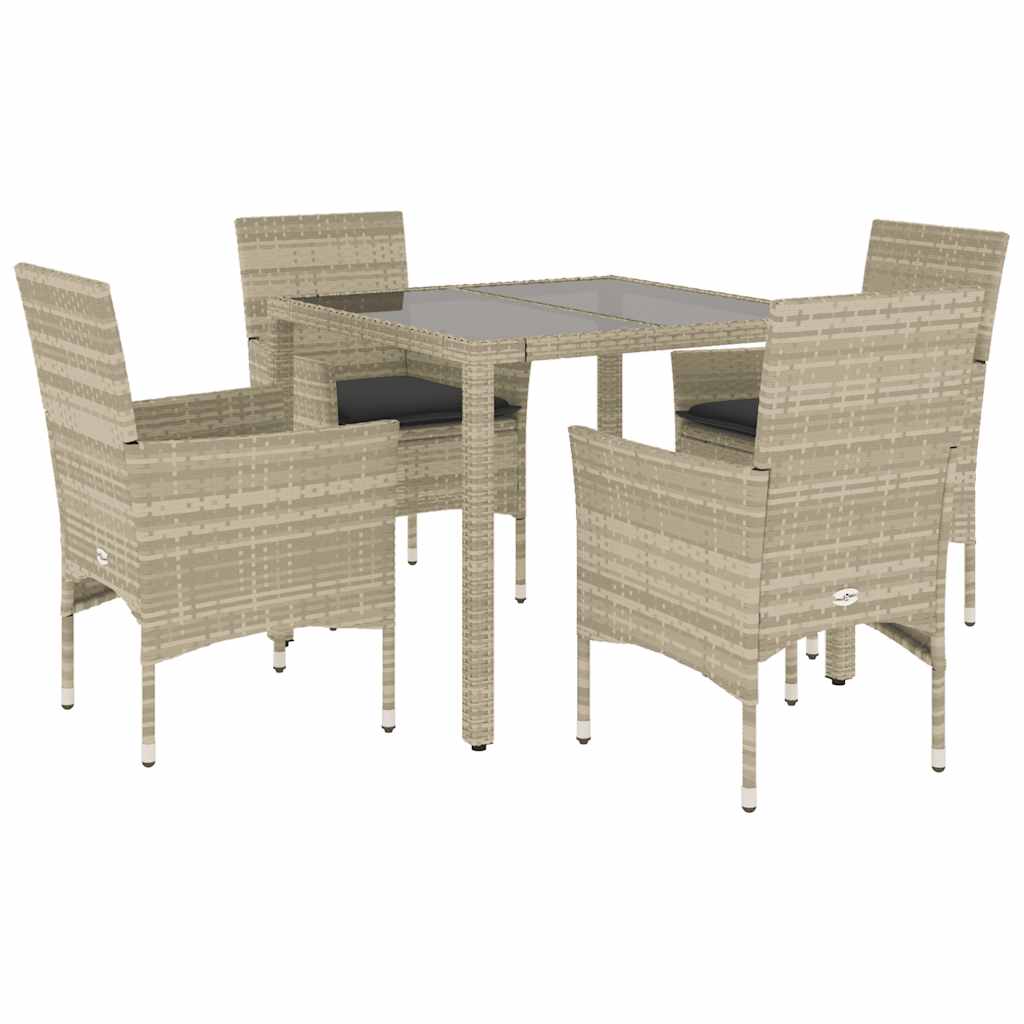 5 részes szürke polyrattan/üveg kerti étkezőgarnitúra párnával