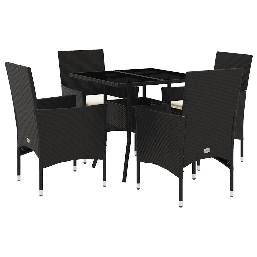 5 részes fekete polyrattan/üveg kerti étkezőgarnitúra párnákkal