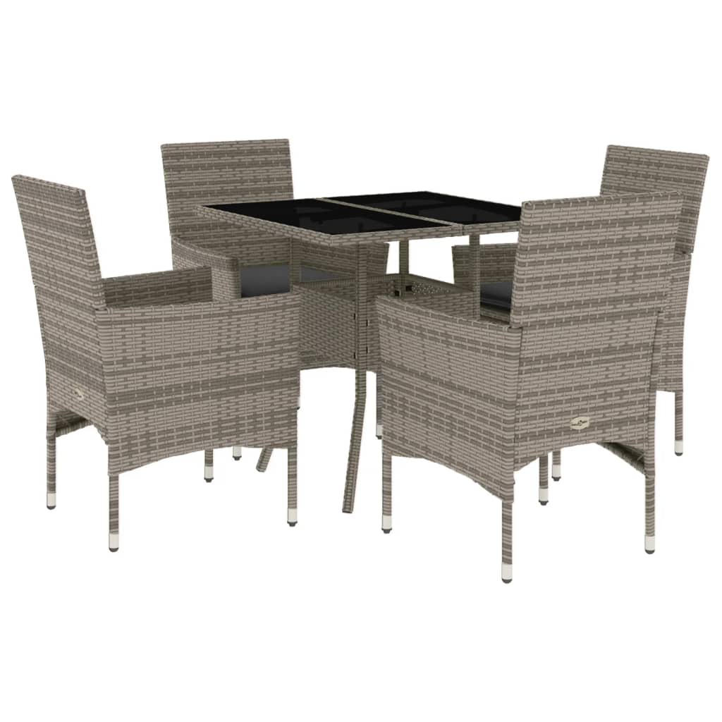 5 részes szürke polyrattan/üveg kerti étkezőgarnitúra párnával