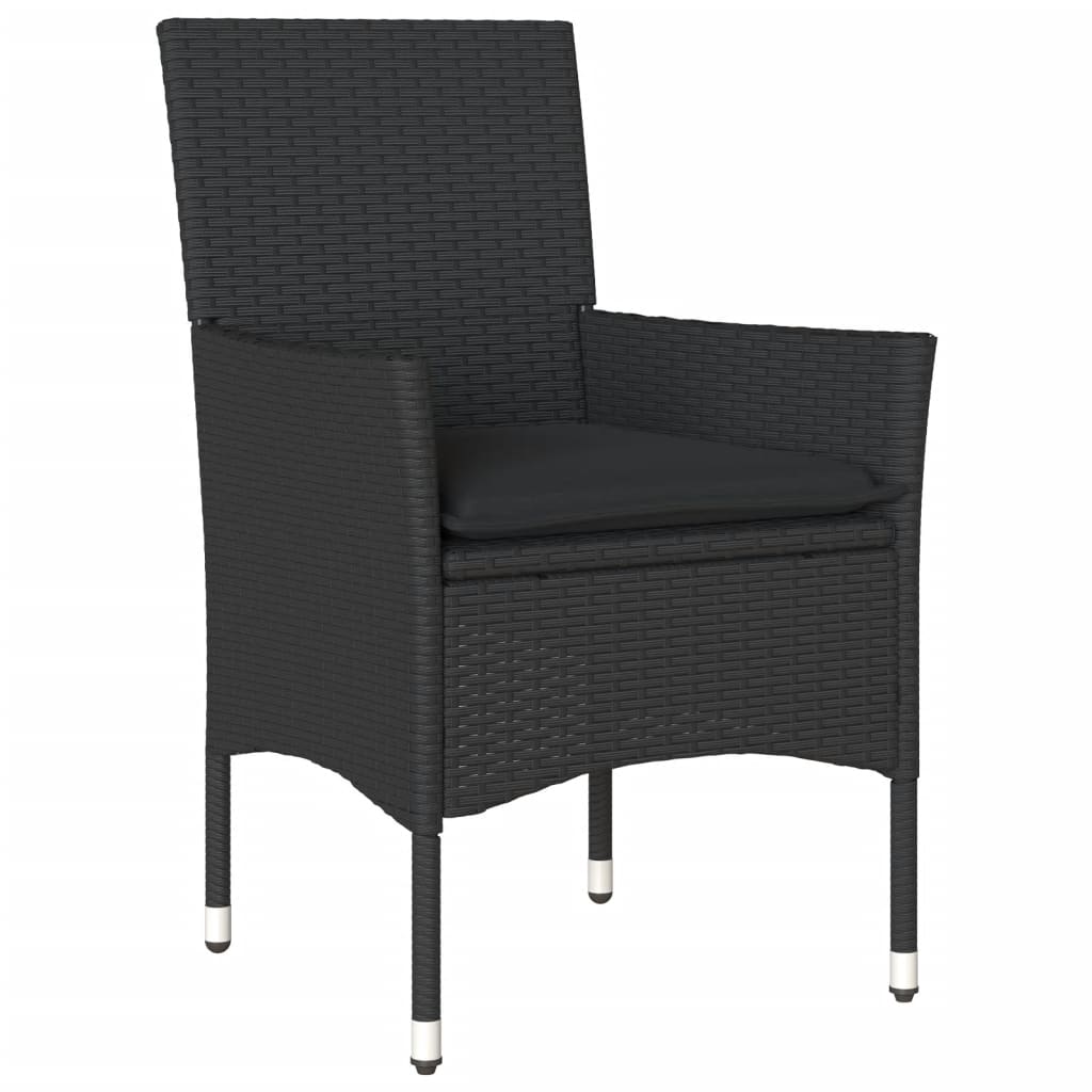 3 részes fekete polyrattan/üveg kerti étkezőgarnitúra párnákkal