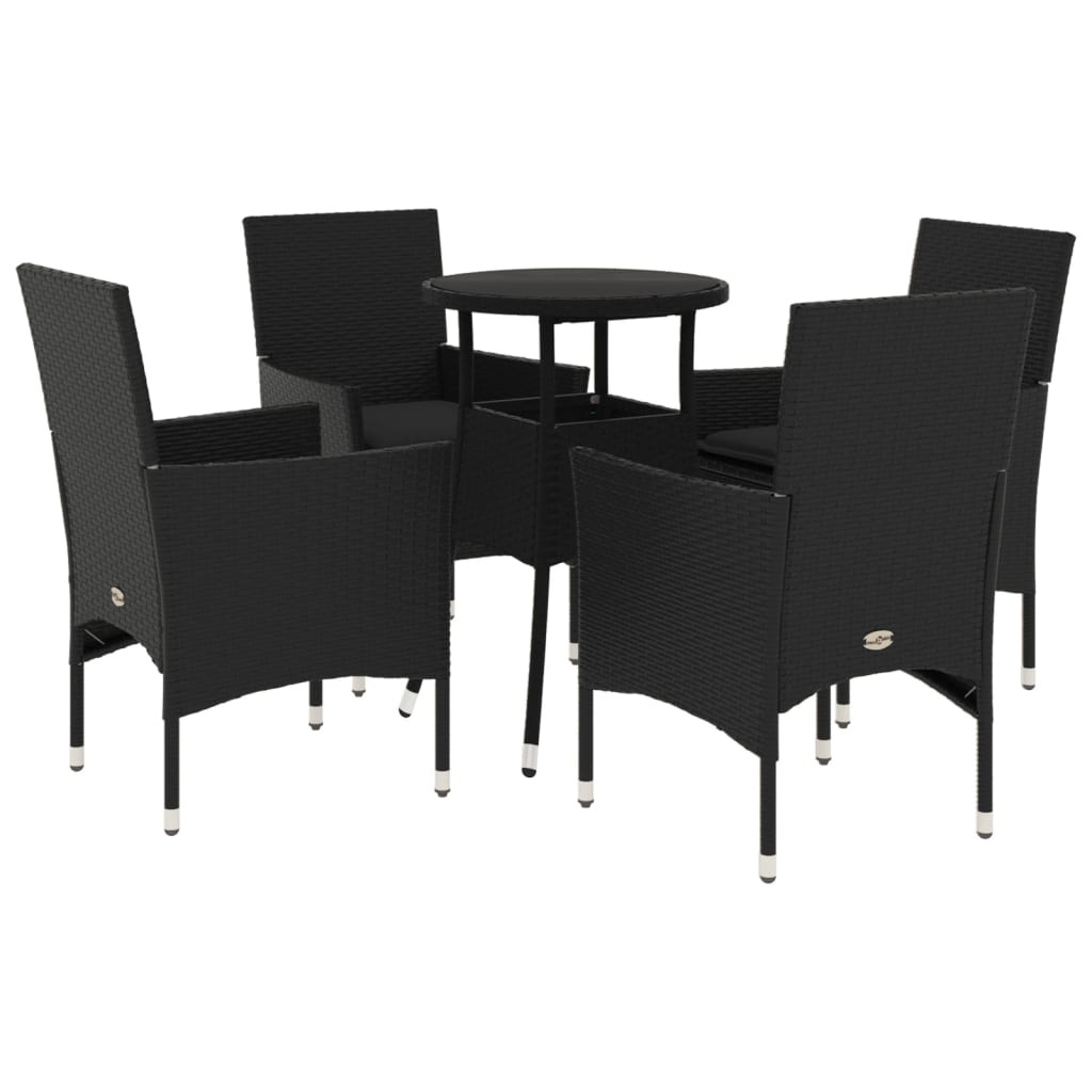 5 részes fekete polyrattan/üveg kerti étkezőgarnitúra párnákkal