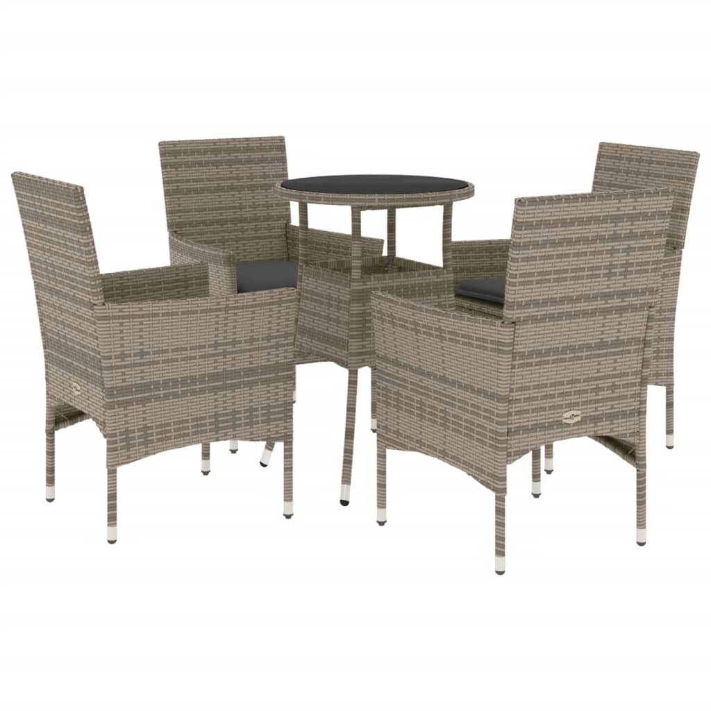 5 részes szürke polyrattan/üveg kerti étkezőgarnitúra párnával