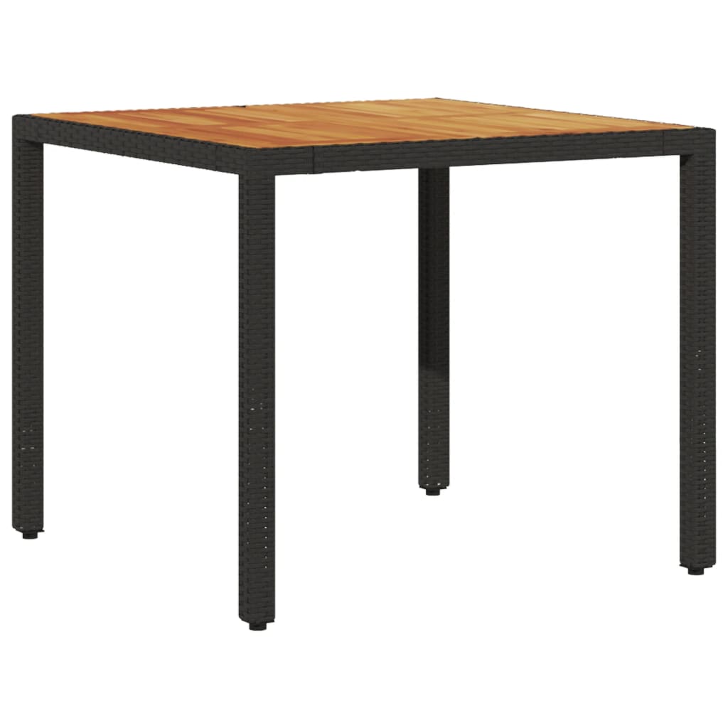 3részes fekete polyrattan/akácfa kerti étkezőgarnitúra párnákkal