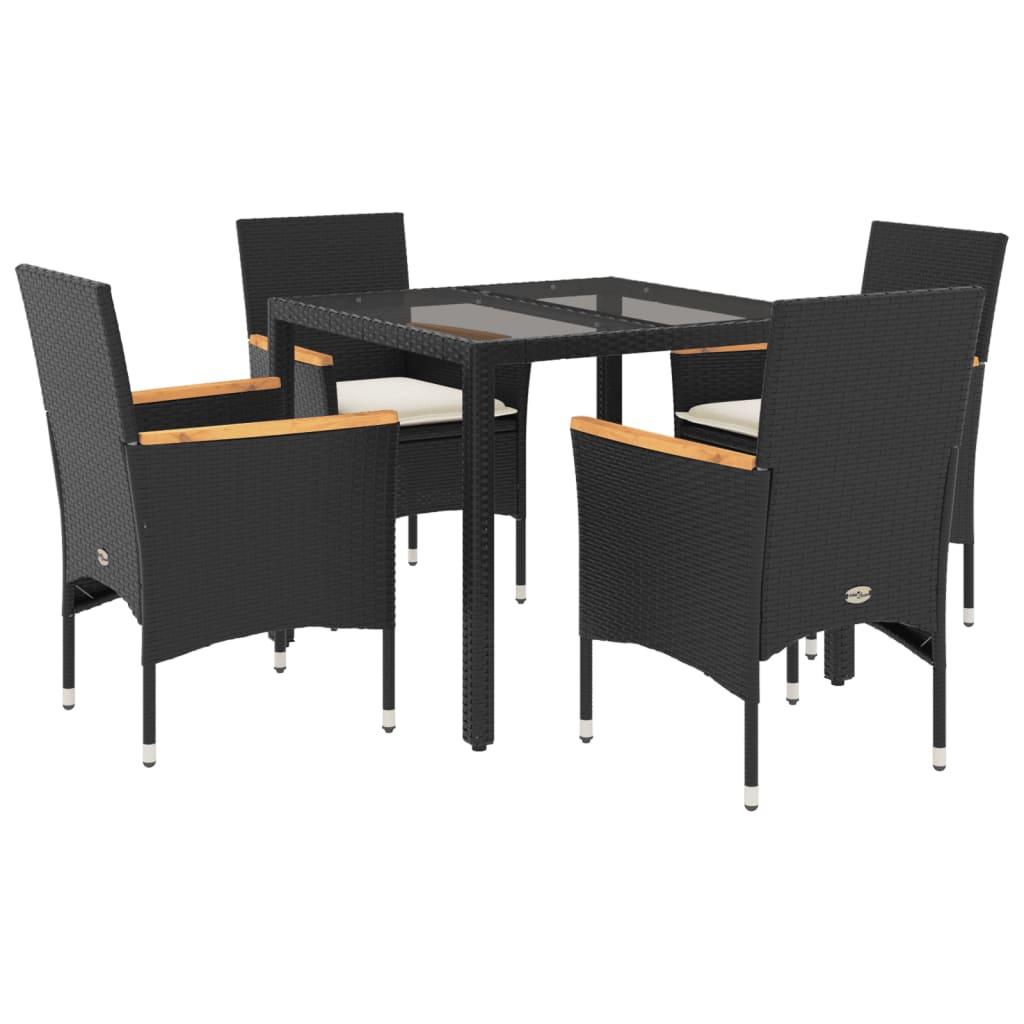 5 részes fekete polyrattan/üveg kerti étkezőgarnitúra párnákkal